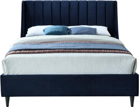 Meridian Furniture - Eva Velvet King Bed In Navy - Evanavy-K