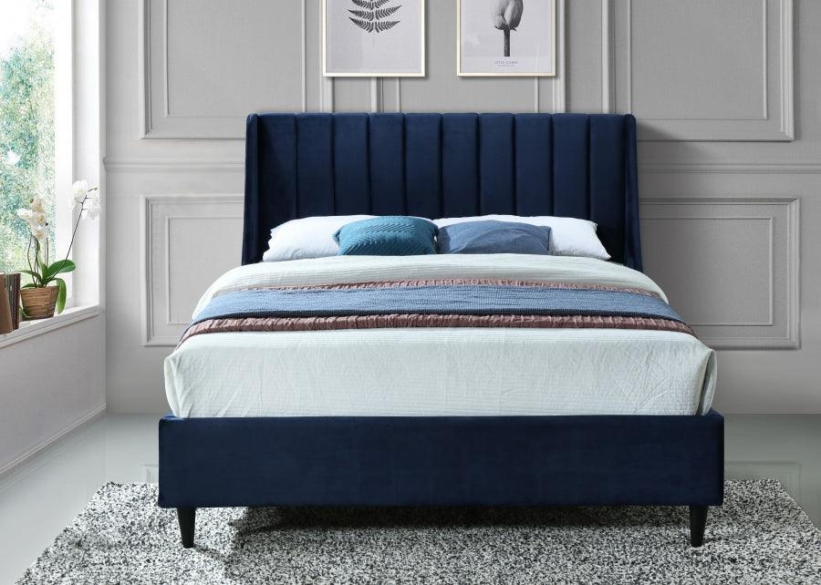 Meridian Furniture - Eva Velvet King Bed In Navy - Evanavy-K