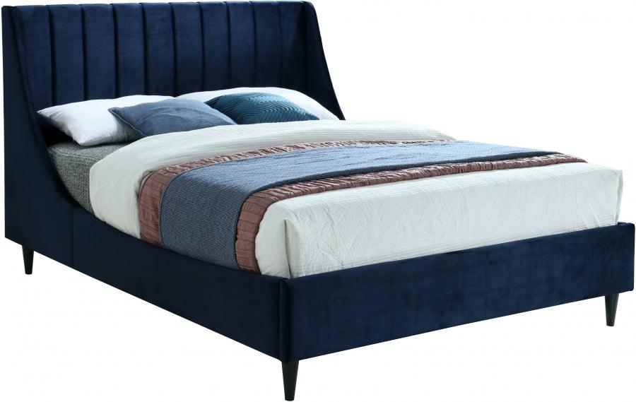 Meridian Furniture - Eva Velvet King Bed In Navy - Evanavy-K