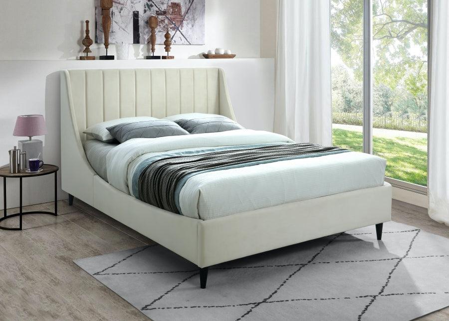 Meridian Furniture - Eva Velvet Queen Bed In Cream - Evacream-Q