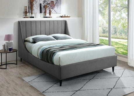 Meridian Furniture - Eva Velvet Queen Bed In Grey - Evagrey-Q