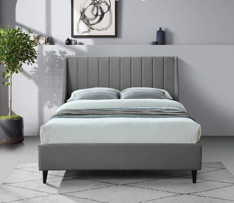 Meridian Furniture - Eva Velvet Queen Bed In Grey - Evagrey-Q