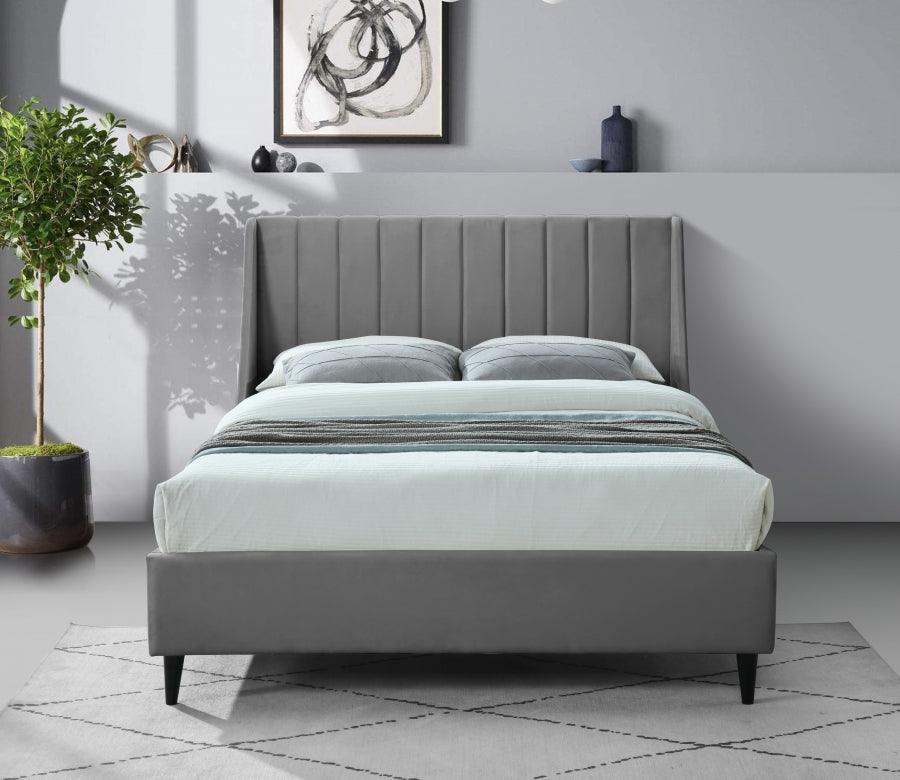 Meridian Furniture - Eva Velvet King Bed In Grey - Evagrey-K