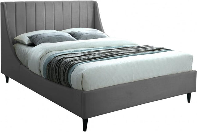 Meridian Furniture - Eva Velvet Queen Bed In Grey - Evagrey-Q