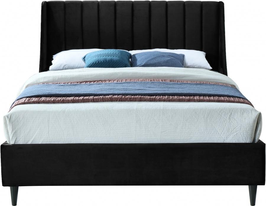 Meridian Furniture - Eva Velvet Queen Bed In Black - Evablack-Q