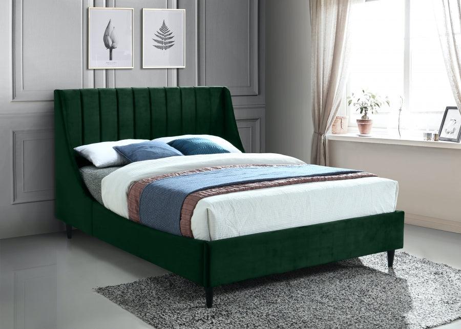 Meridian Furniture - Eva Velvet Queen Bed In Green - Evagreen-Q