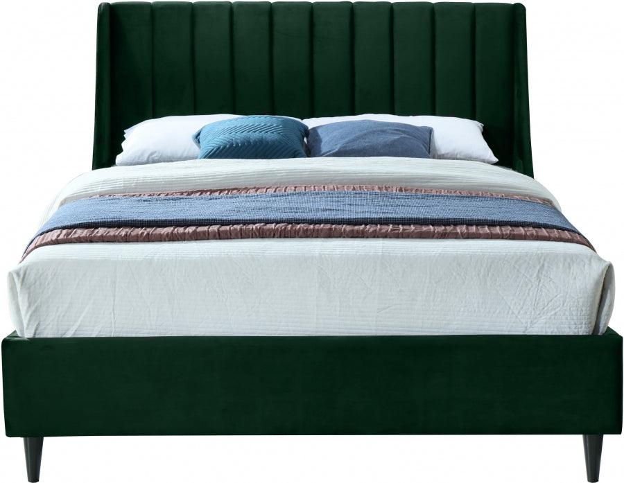 Meridian Furniture - Eva Velvet Queen Bed In Green - Evagreen-Q