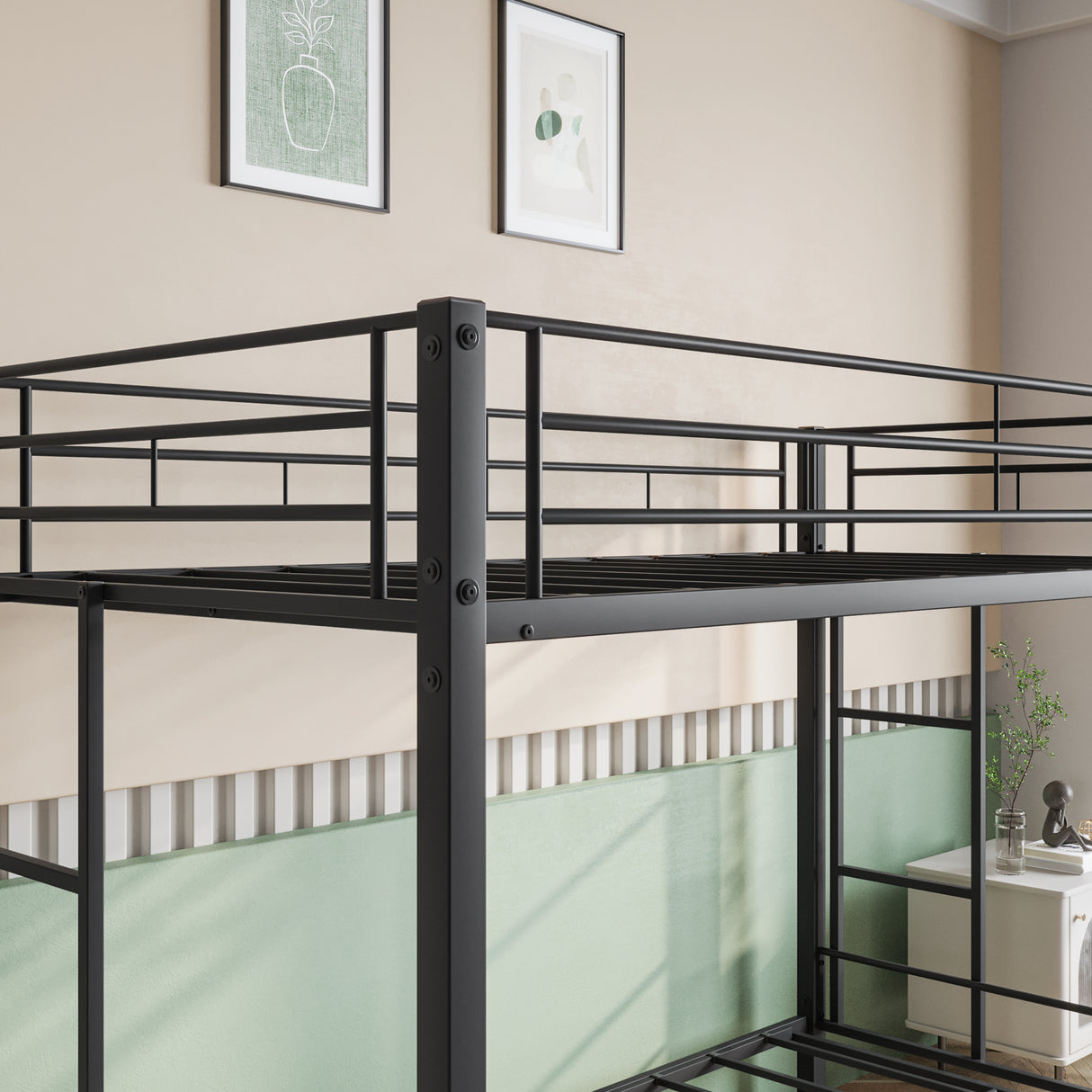 Metal Bunk Bed Twin-Over-Twin No Box Spring Needed Black - Home Elegance USA