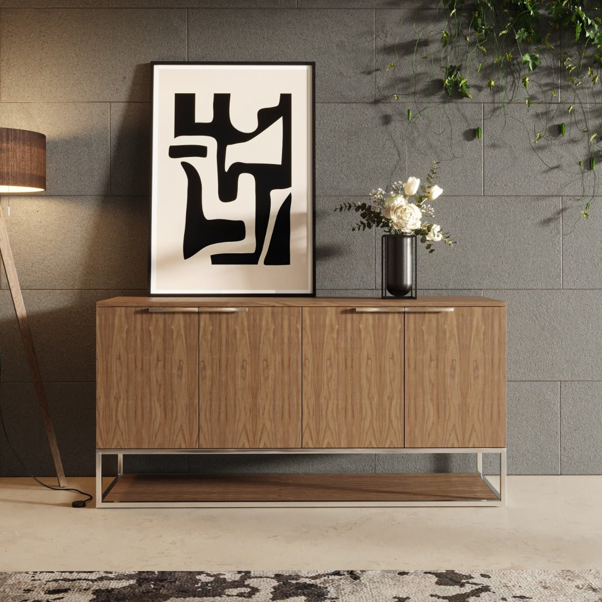 Vig Furniture Modrest Heloise - Modern Walnut and Stainless Steel Buffet