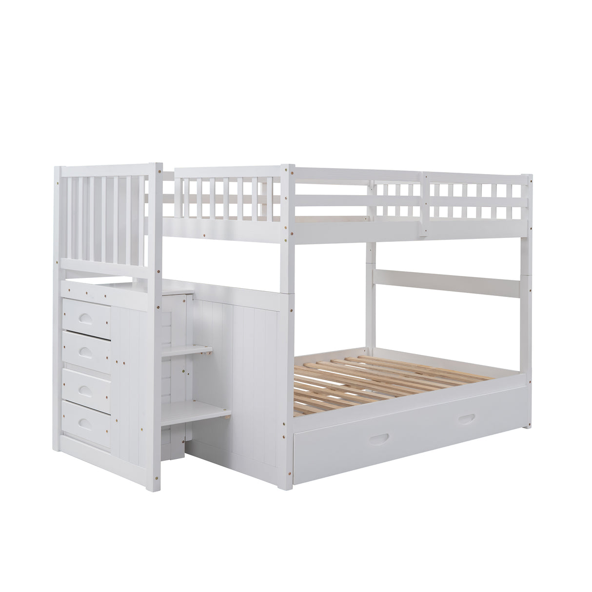 Full over Full Bunk Bed with Twin Size Trundle, White (old sku: LT000026AAK ) - Home Elegance USA