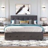 Upholstered Platform Bed with 2 Drawers and 1 Twin XL Trundle,  Linen Fabric, Queen Size - Dark Gray(OLD SKU :LP000314AAE) - Home Elegance USA