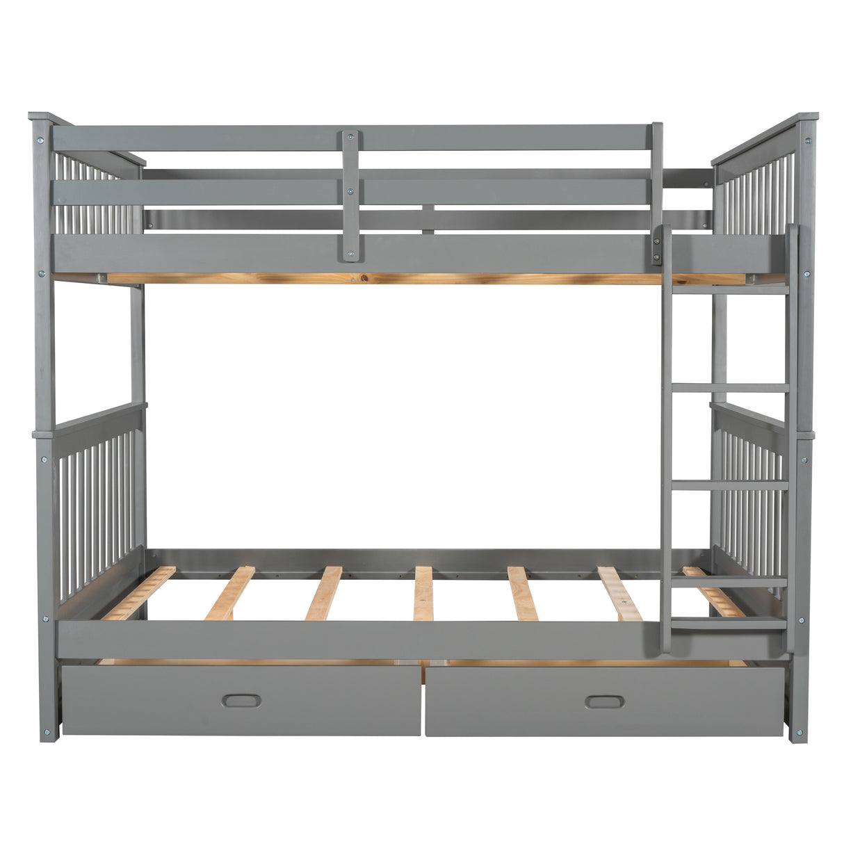 Full-Over-Full Bunk Bed with Ladders and Two Storage Drawers (Gray) - Home Elegance USA