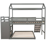 Twin over Full House Bunk Bed with Convertible Slide and Storage Staircase,Full-Length Guardrail,Gray - Home Elegance USA