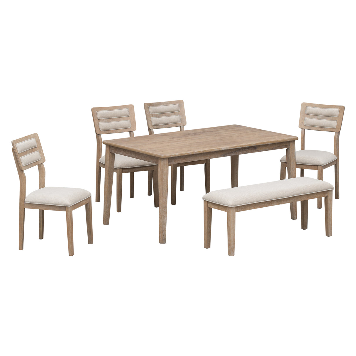 TREXM Classic and Traditional Style 6 - Piece Dining Set, Includes Dining Table, 4 Upholstered Chairs & Bench (Natural Wood Wash) - Home Elegance USA