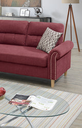 Paparika Red Color Polyfiber Reversible Sectional Sofa Set Chaise Pillows Plush Cushion Couch Nailheads - Home Elegance USA