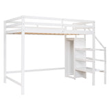 Full Size Loft Bed with Built-in Storage Wardrobe and Staircase,White - Home Elegance USA