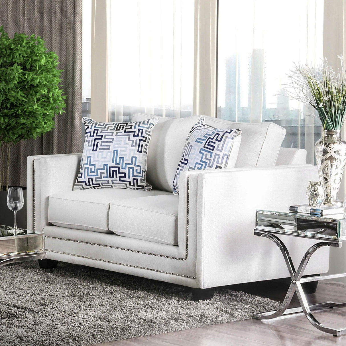 Ilse - Sofa & Loveseat - Off-White / Blue - Home Elegance USA