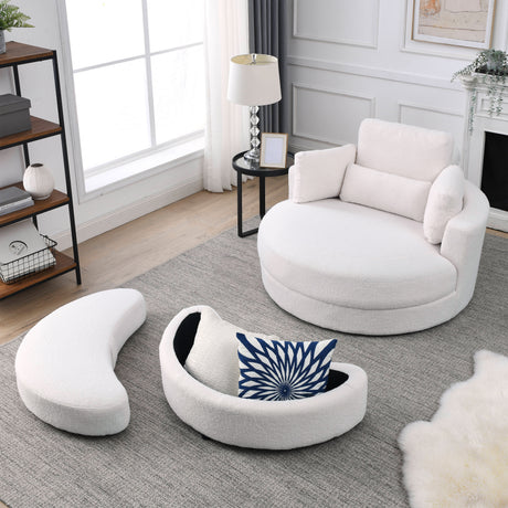 [Video] Welike Swivel Accent Barrel Modern Sofa Lounge Club Big Round Chair with Storage Ottoman Linen Fabric for Living Room Hotel with Pillows. *2PCS Home Elegance USA