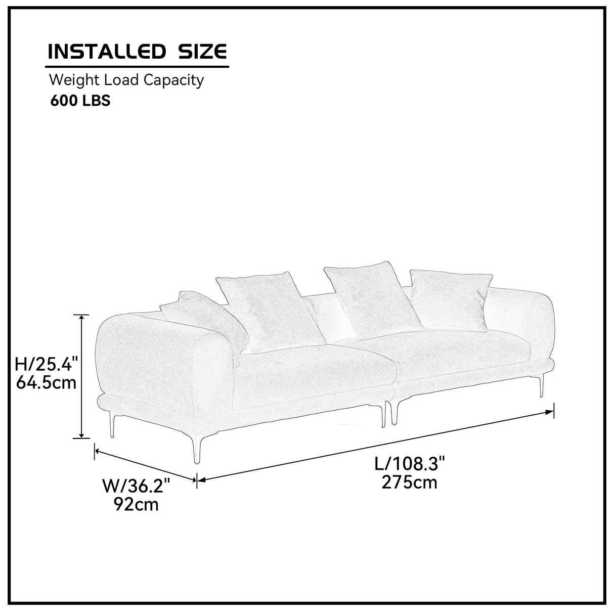 108.3'' Modern Sofa Couch 4 - Seater Fabric Sofa for Livingroom Office BLUE - W876S00044 - image - 11