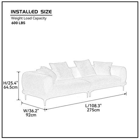 108.3'' Modern Sofa Couch 4 - Seater Fabric Sofa for Livingroom Office BLUE - W876S00044 - image - 11