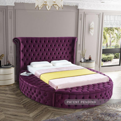 Meridian Furniture - Luxus Velvet Queen Bed In Purple - Luxuspurple-Q