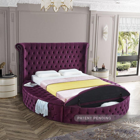 Meridian Furniture - Luxus Velvet Queen Bed In Purple - Luxuspurple-Q