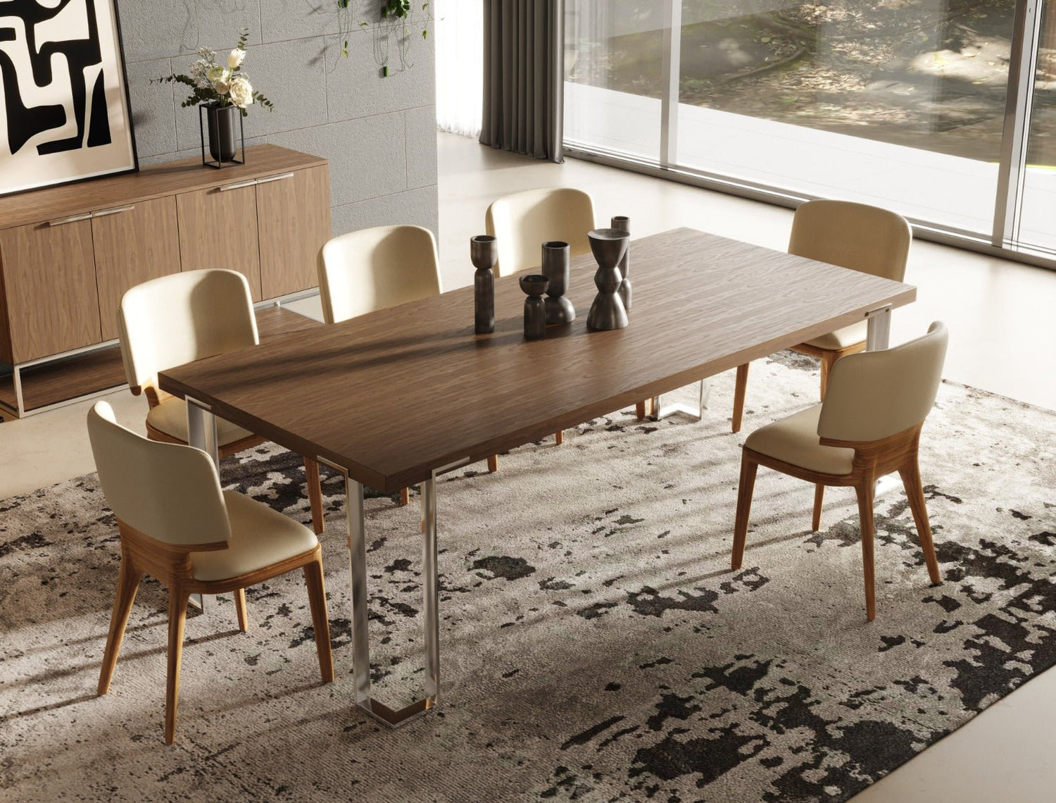Vig Furniture Modrest Heloise - Modern Walnut & Stainless Steel Dining Table
