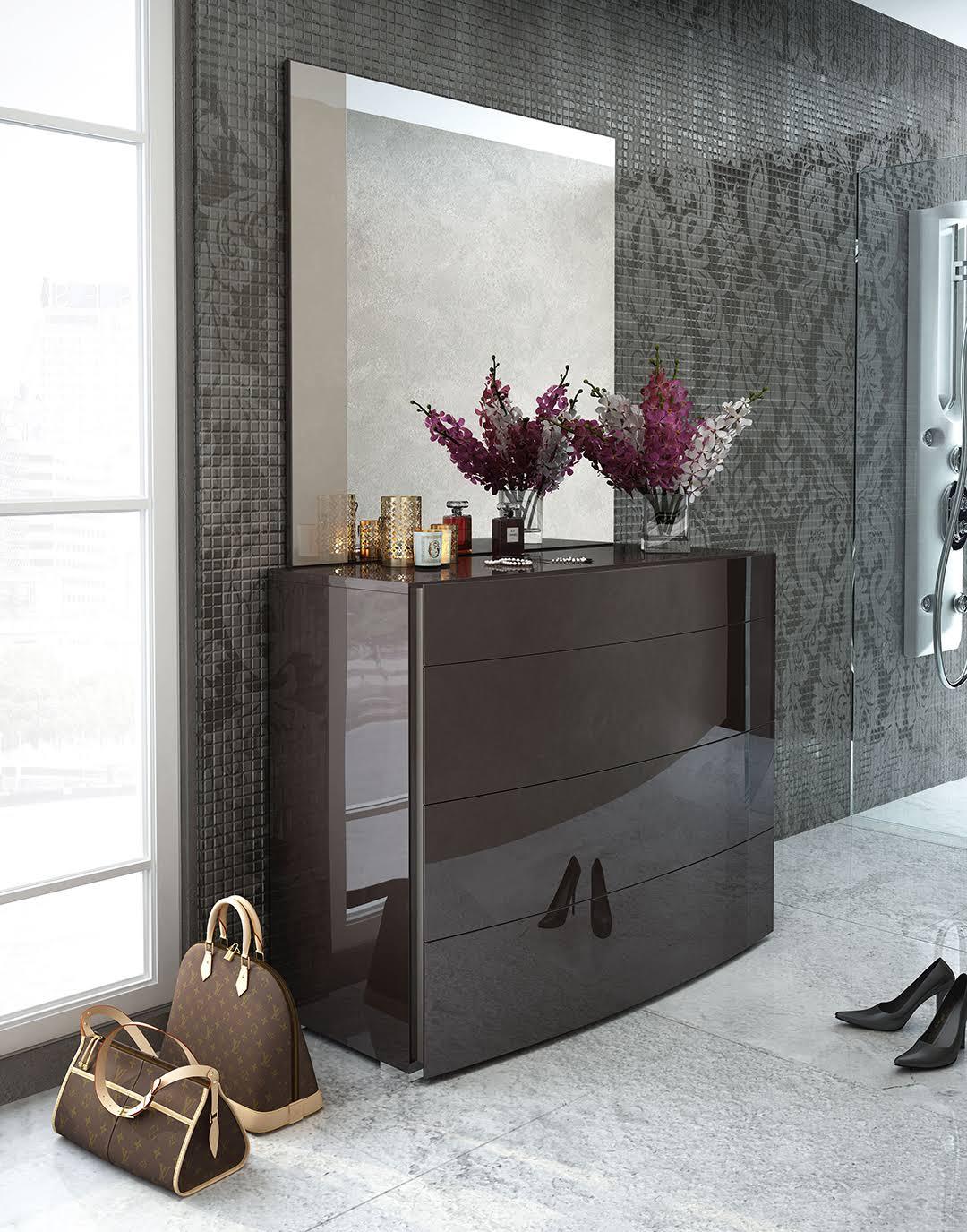 Esf Furniture - Barcelona 120 Dresser With Mirror Set In Glossy Brown - Barcelona-D120+M