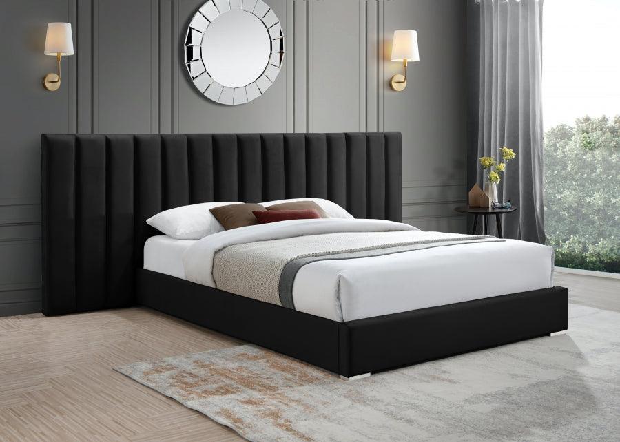 Meridian Furniture - Pablo Velvet Queen Bed In Black - Pabloblack-Q