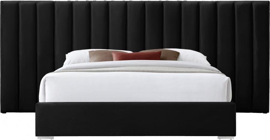 Meridian Furniture - Pablo Velvet Queen Bed In Black - Pabloblack-Q