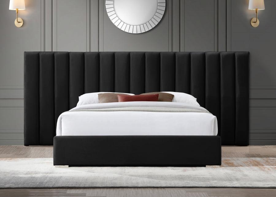 Meridian Furniture - Pablo Velvet Queen Bed In Black - Pabloblack-Q