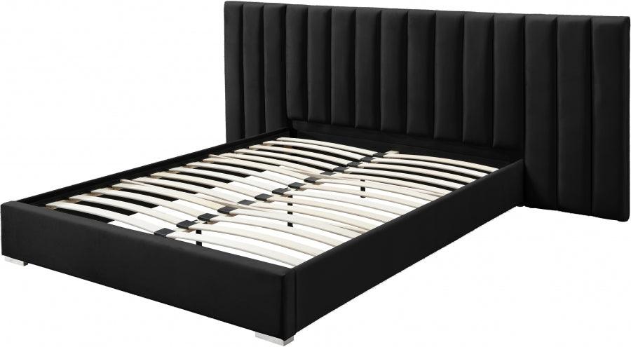 Meridian Furniture - Pablo Velvet Queen Bed In Black - Pabloblack-Q