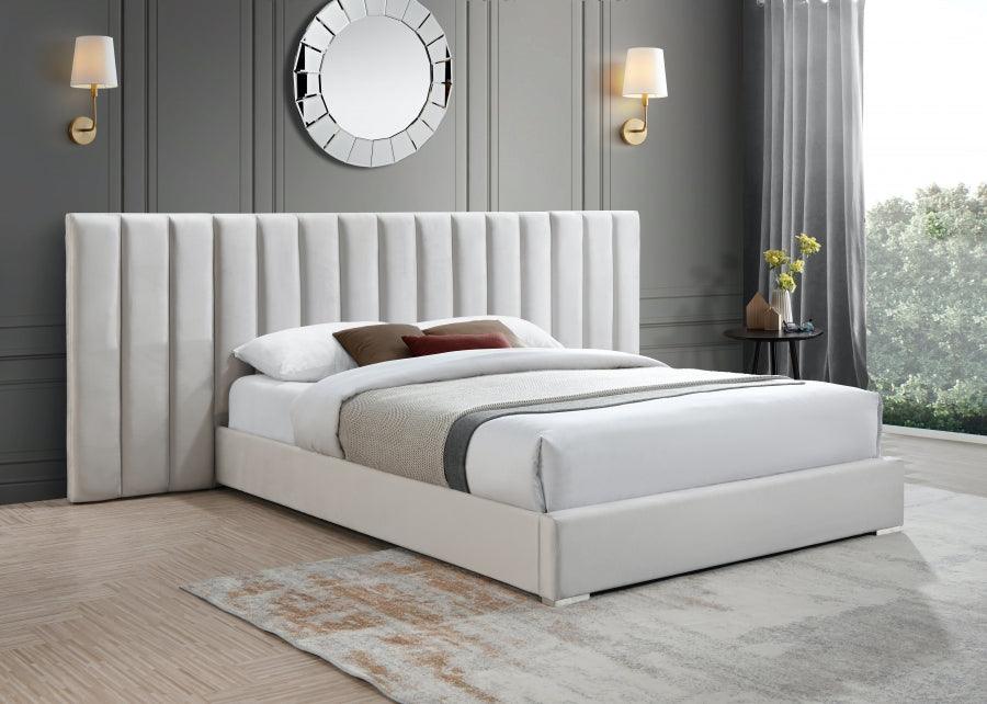 Meridian Furniture - Pablo Velvet King Bed In Cream - Pablocream-K