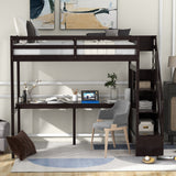 Twin Size Loft Bed with Storage Staircase and Built-in Desk, Espresso (Old SKU:GX000903AAP) - Home Elegance USA