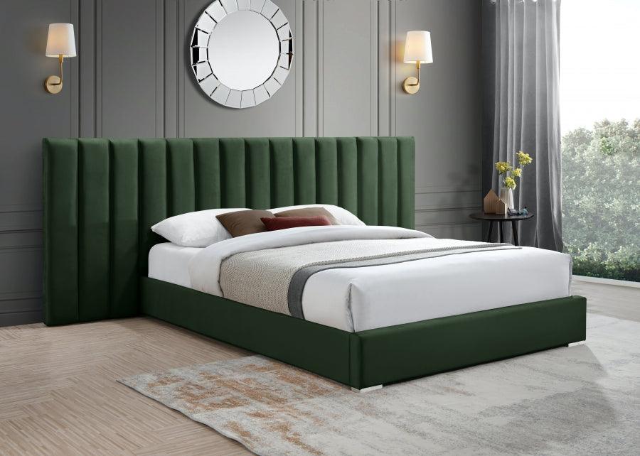 Meridian Furniture - Pablo Velvet Queen Bed In Green - Pablogreen-Q