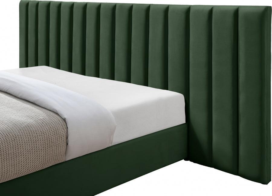 Meridian Furniture - Pablo Velvet Queen Bed In Green - Pablogreen-Q