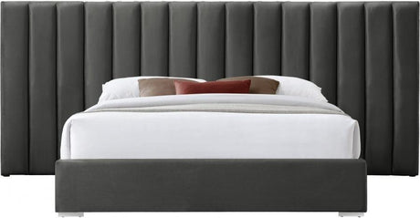 Meridian Furniture - Pablo Velvet King Bed In Grey - Pablogrey-K