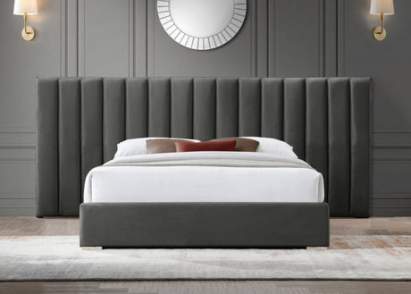 Meridian Furniture - Pablo Velvet King Bed In Grey - Pablogrey-K