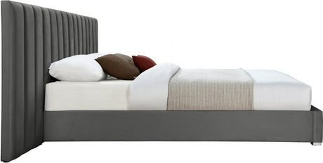 Meridian Furniture - Pablo Velvet King Bed In Grey - Pablogrey-K