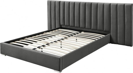 Meridian Furniture - Pablo Velvet King Bed In Grey - Pablogrey-K