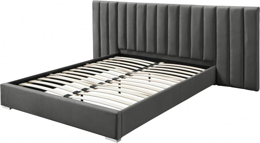 Meridian Furniture - Pablo Velvet Queen Bed In Grey - Pablogrey-Q