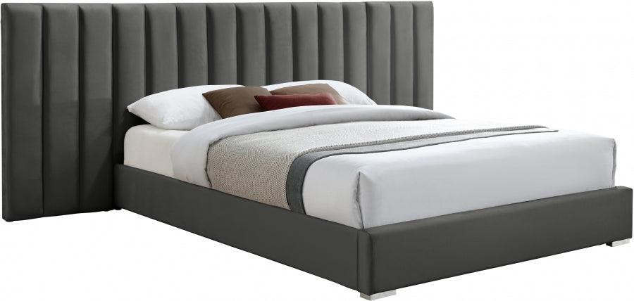 Meridian Furniture - Pablo Velvet King Bed In Grey - Pablogrey-K