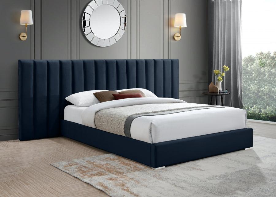 Meridian Furniture - Pablo Velvet Queen Bed In Navy - Pablonavy-Q