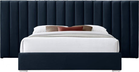 Meridian Furniture - Pablo Velvet Queen Bed In Navy - Pablonavy-Q