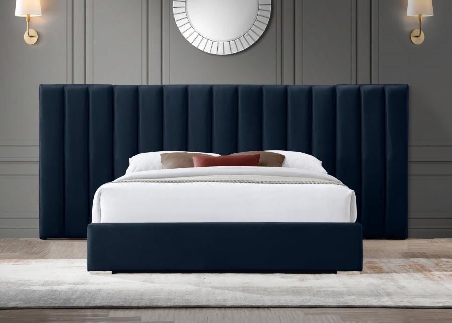 Meridian Furniture - Pablo Velvet Queen Bed In Navy - Pablonavy-Q