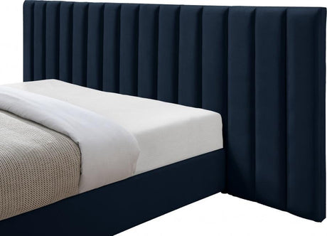 Meridian Furniture - Pablo Velvet Queen Bed In Navy - Pablonavy-Q