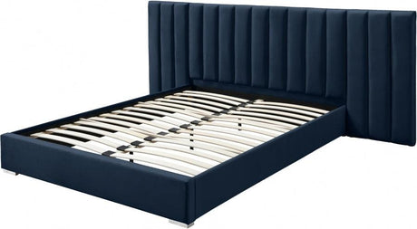 Meridian Furniture - Pablo Velvet Queen Bed In Navy - Pablonavy-Q