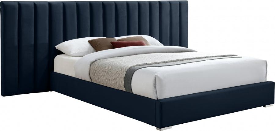 Meridian Furniture - Pablo Velvet Queen Bed In Navy - Pablonavy-Q