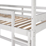 Twin Over Twin Bunk Bed Wood Loft Bed with Roof, Window, Guardrail, Ladder (Antique White)(old sku: LP000062AAM) - Home Elegance USA