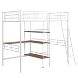 Twin Size Metal Loft Bed and Built-in Desk and Shelves,White（OLD SKU:WF280270AAK） - Home Elegance USA